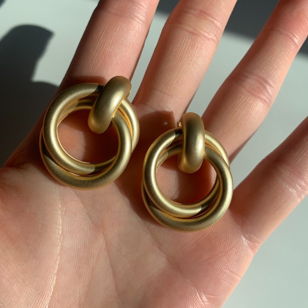 Satin gold knot hoop earrings - large